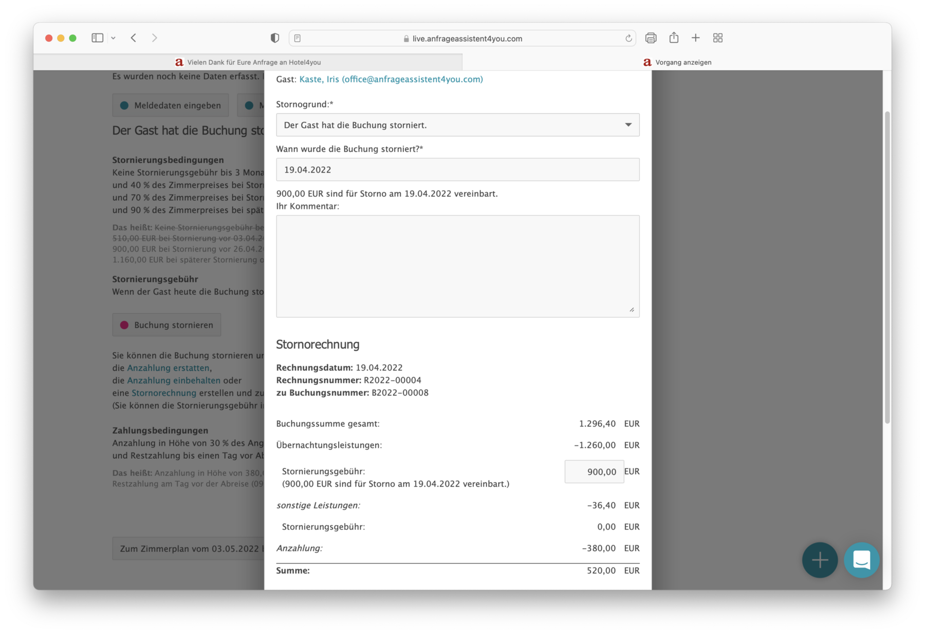 Stornierung einer Buchung