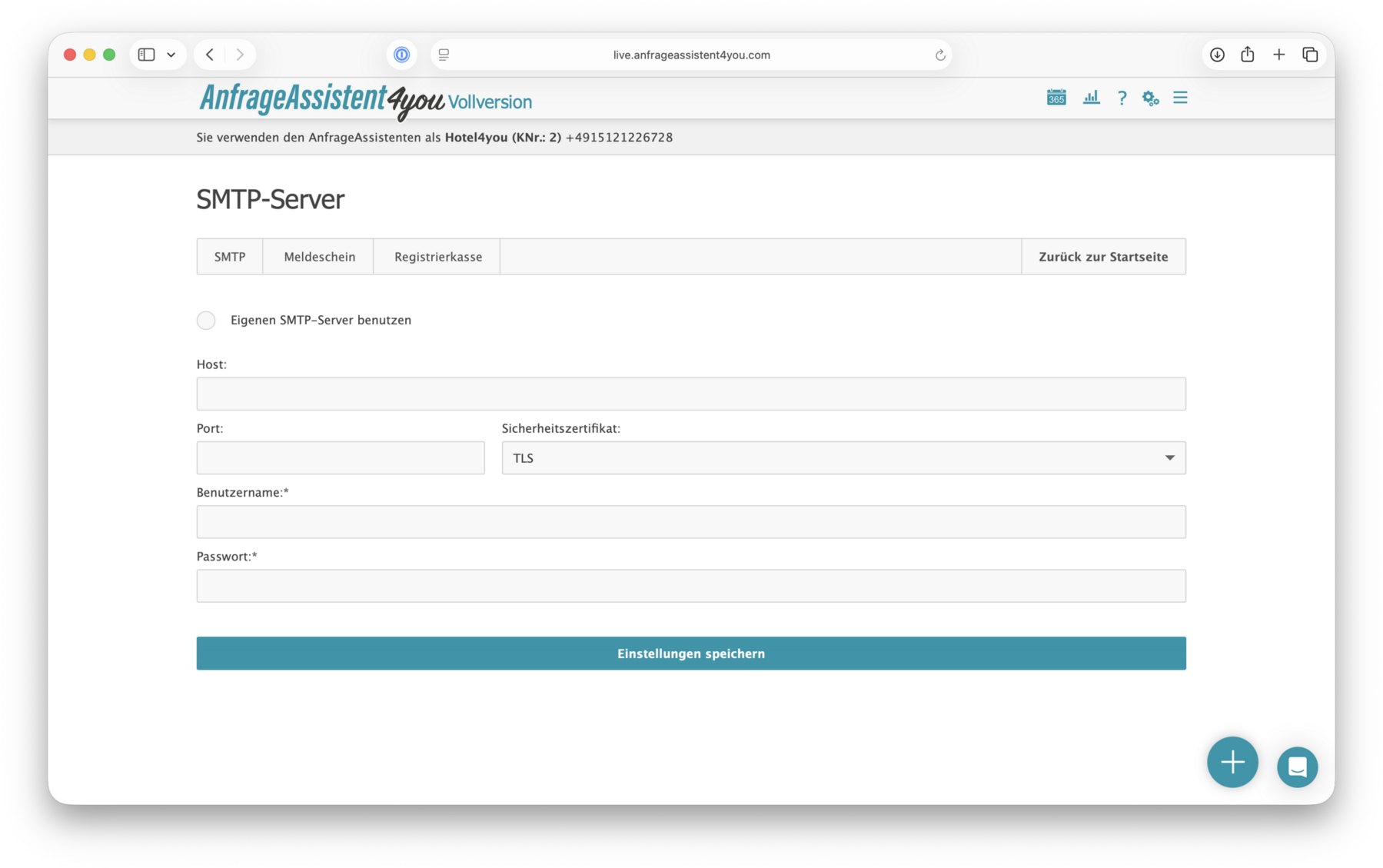 AnfrageAssistent: SMTP einrichten